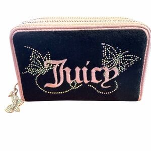 Juicy Couture Wing It Double Zip Around Medium Wallet Butterfly Black Pink